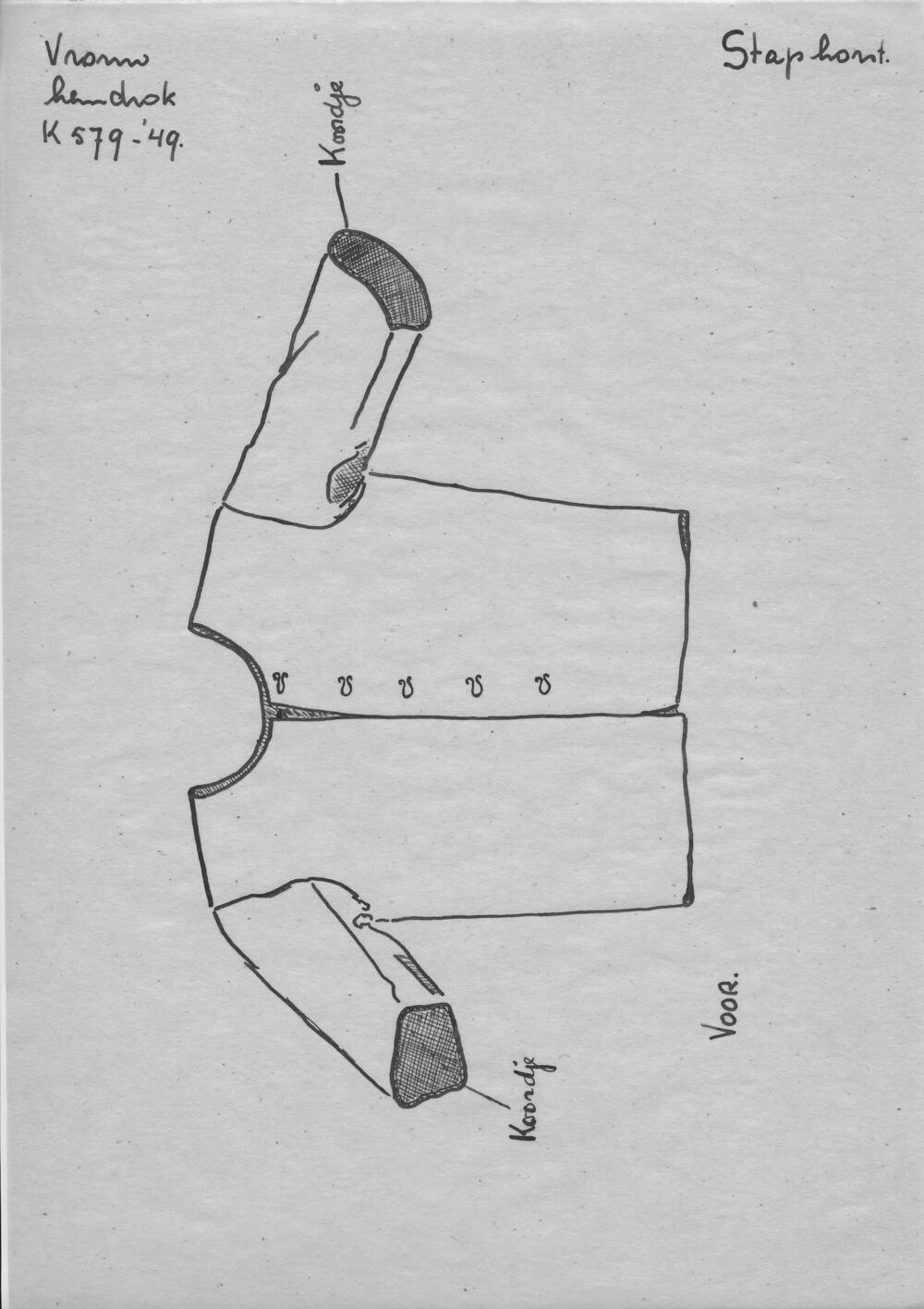 Tekening van een hemdrok, Staphorst
