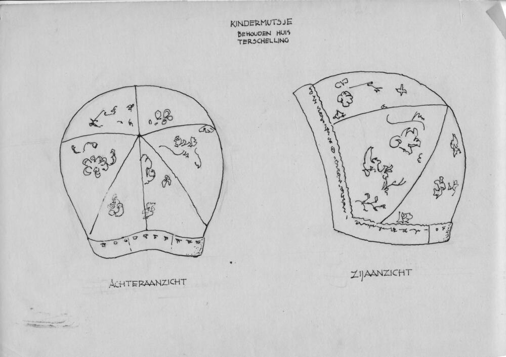 Tekening van een kindermutsje, Terschelling