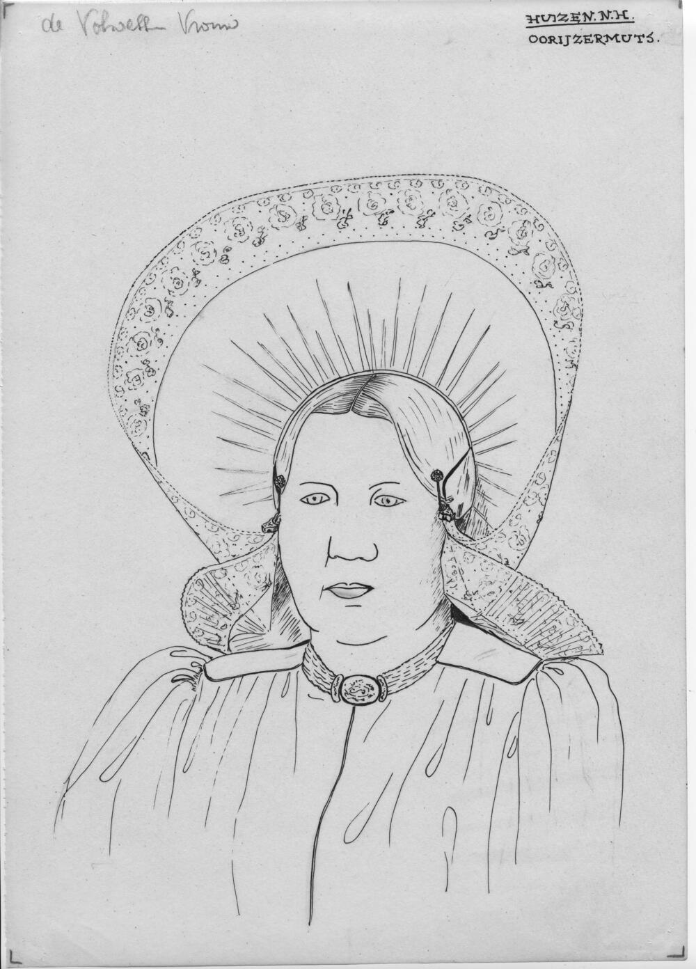 Tekening van een oorijzermuts, Huizen