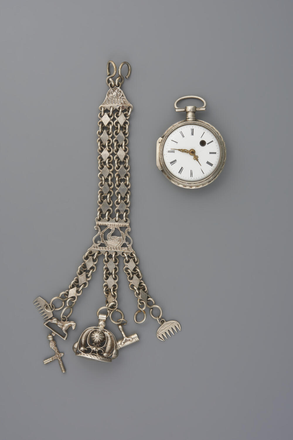 Zilveren horloge met horlogeketting, Aagtekerke, 1815–1828