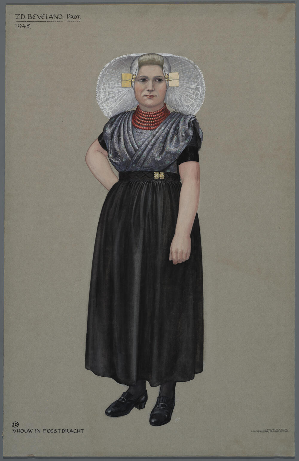 Vrouw in protestantse Zuid-Bevelandse dracht 1947