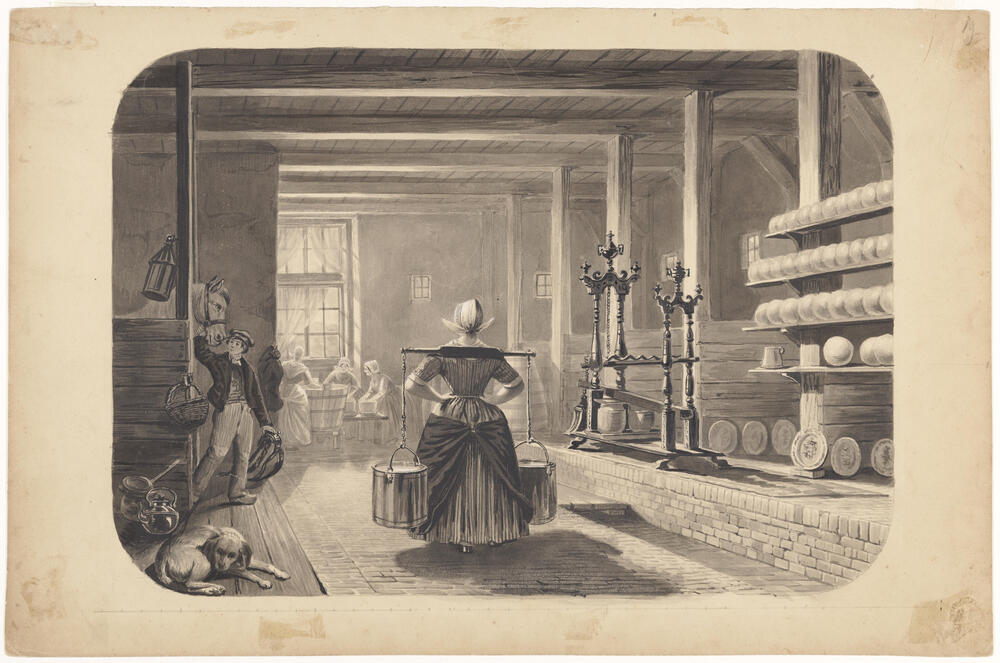 Stalinterieur met kaasmakerij