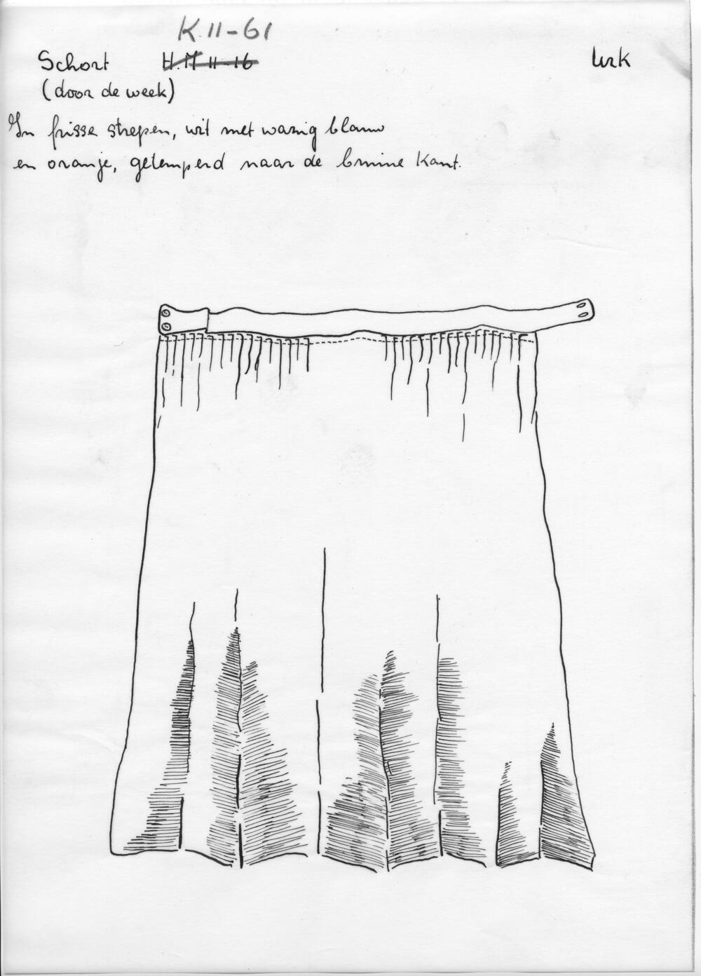 Tekening van een doordeweeks schort, Urk