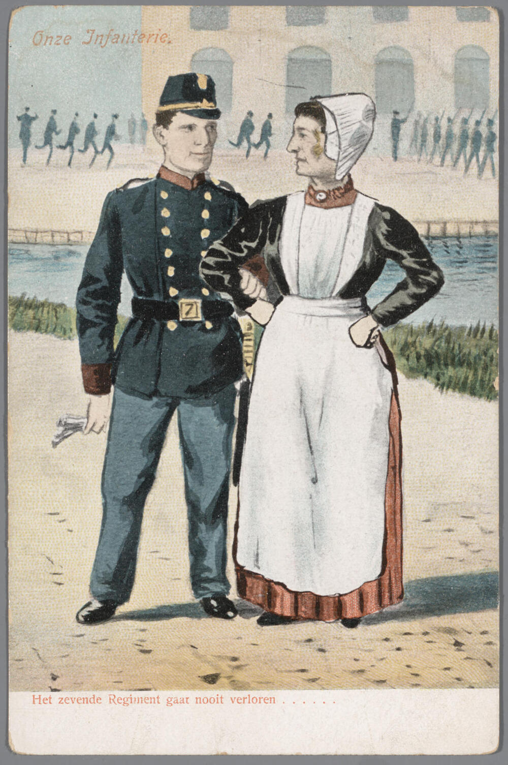 Militair en vrouw in fantasie-streekdracht.