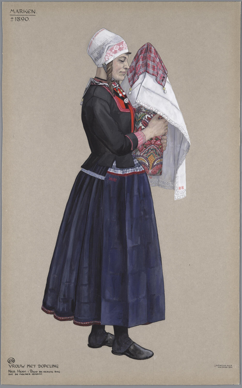 Vrouw met dopeling, Marken circa 1890