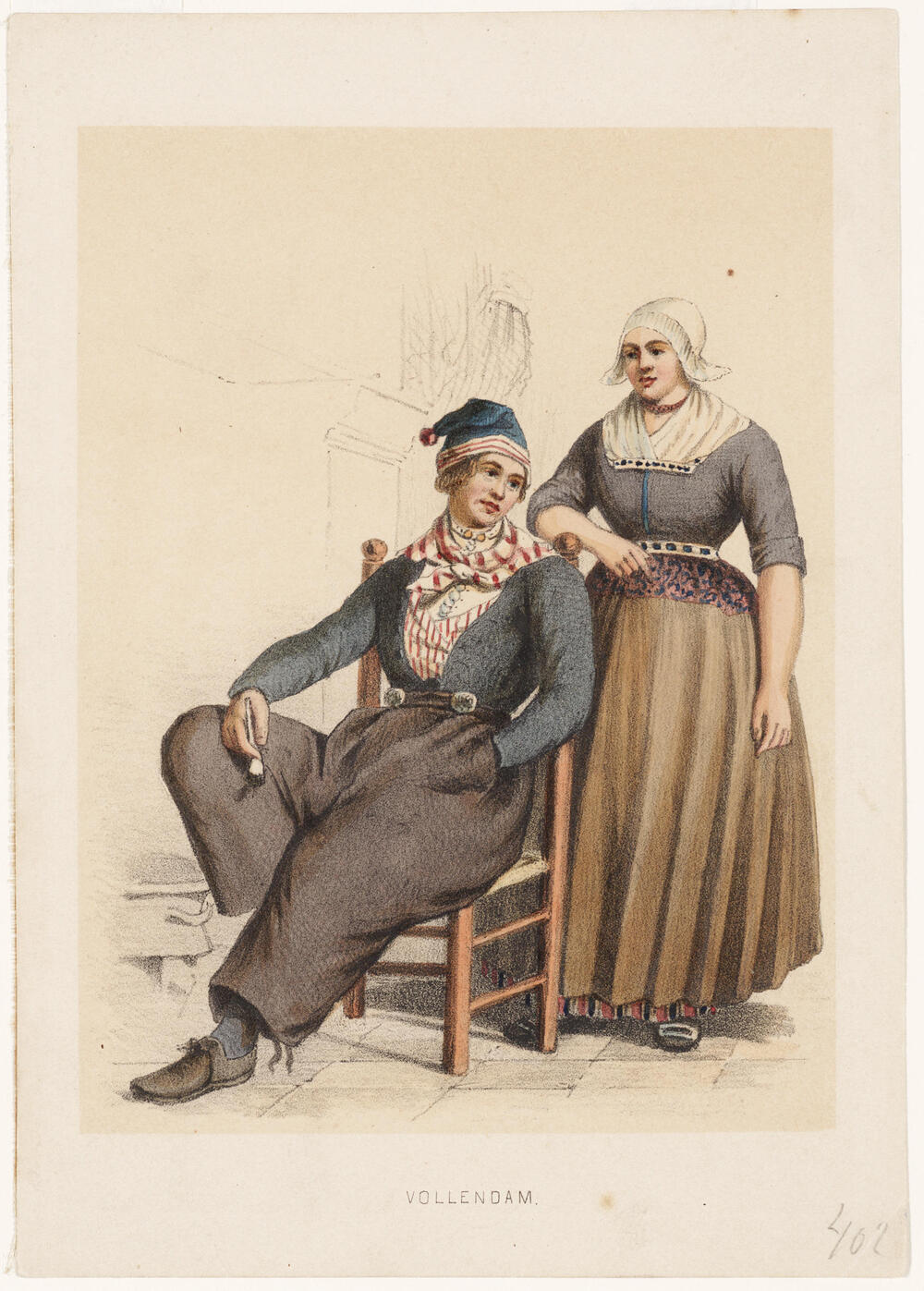 Man en vrouw in de dracht van Volendam