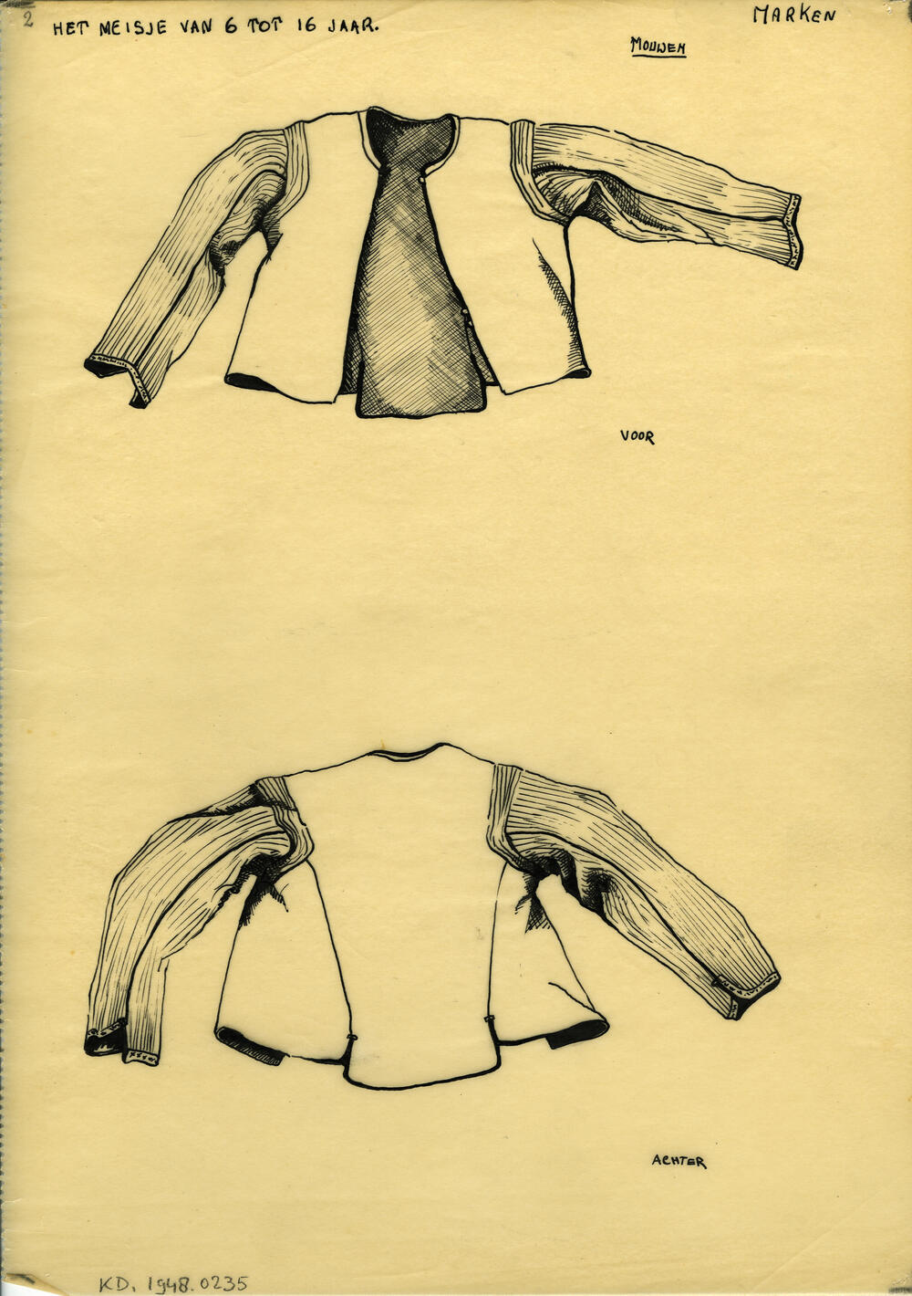 Tekening van 'mouwen', Marken