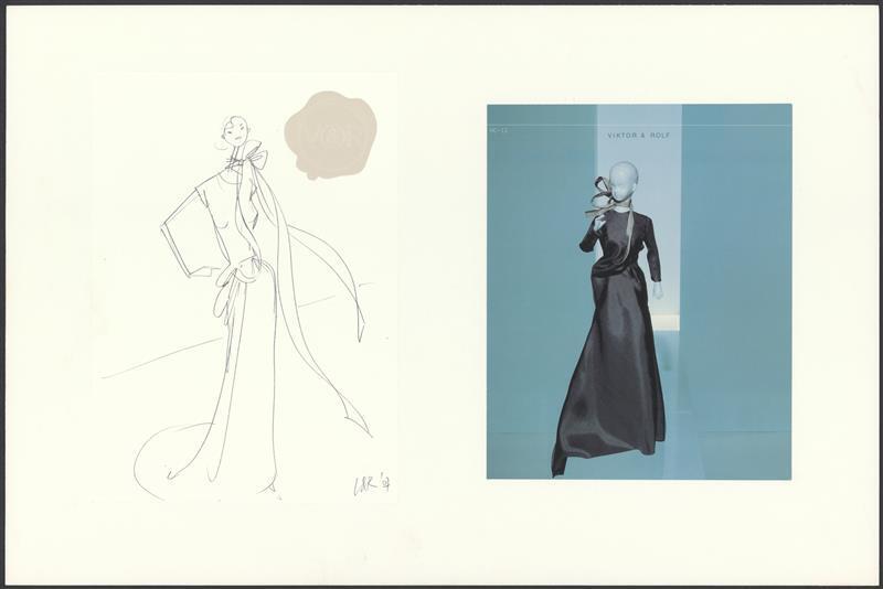 Twee ontwerptekeningen van trouwjurk gemaakt door Viktor & Rolf