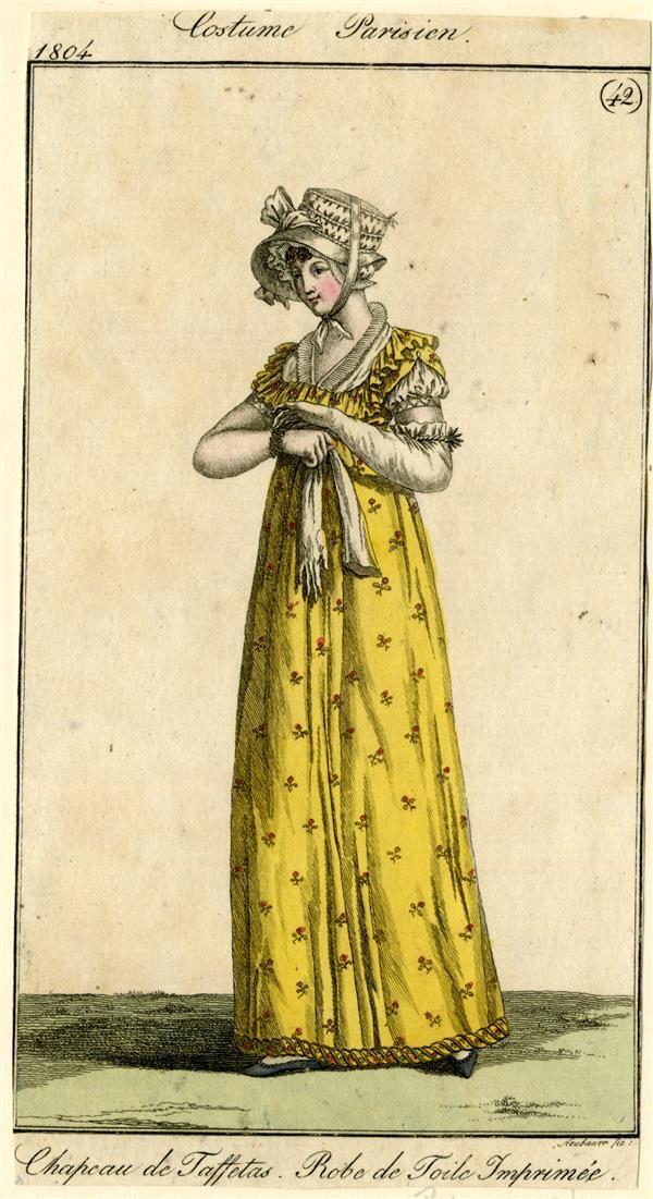 Costume Parisien 'Chapeau de Taffetas. Robe de Toile Imprimée'