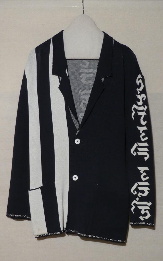 Vest (man) van machinaal gebreid blauw/wit dubbelweefsel