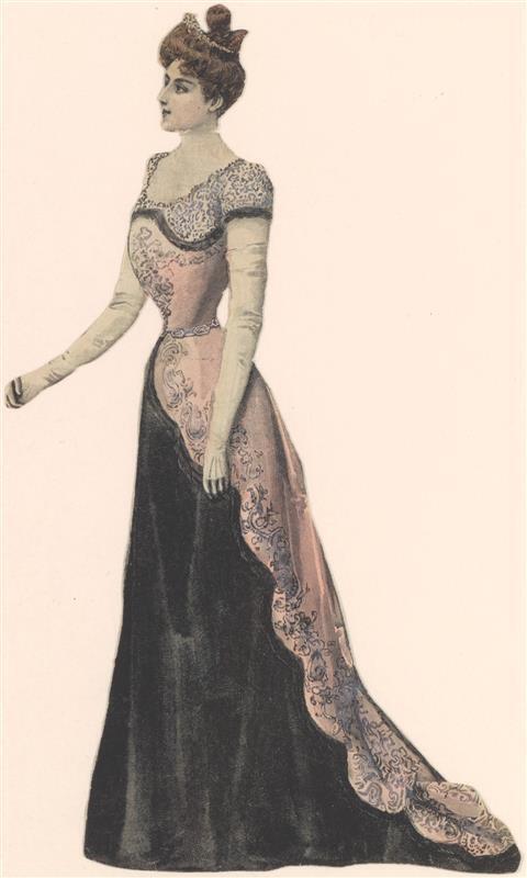Vel met opgeplakte modebladknipsels van ca. 1890-1910