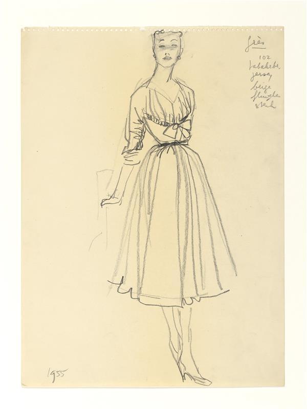 Modetekening van jurk Madame Grès