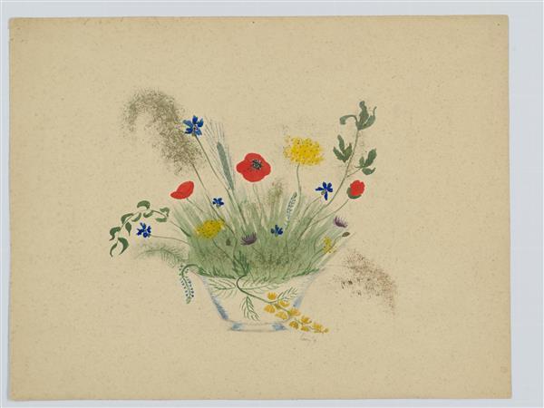 Veldboeket in rood, groen, geel, blauw en paars