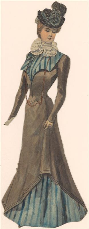 Vel met opgeplakte modebladknipsels van ca. 1890-1910