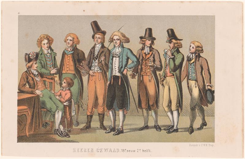 Twee kleurenlitho's met historische kleding