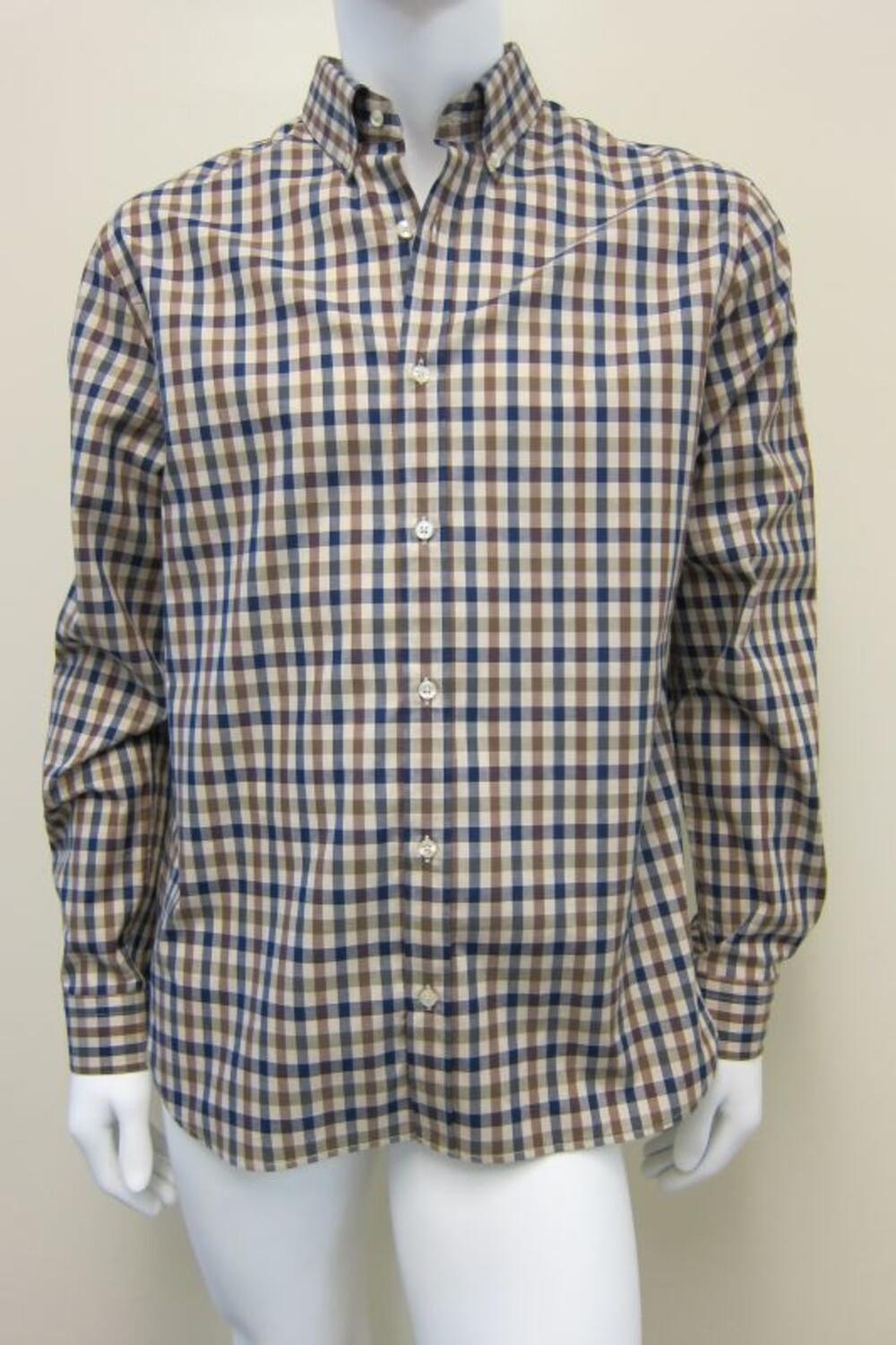 Overhemd in bruin, blauw en beige geruite katoen