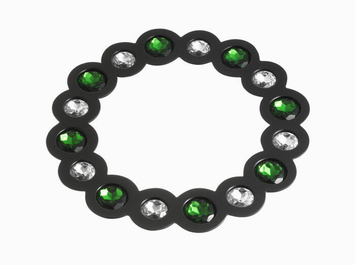 Halssierraad van PVC met groene en transparante stenen