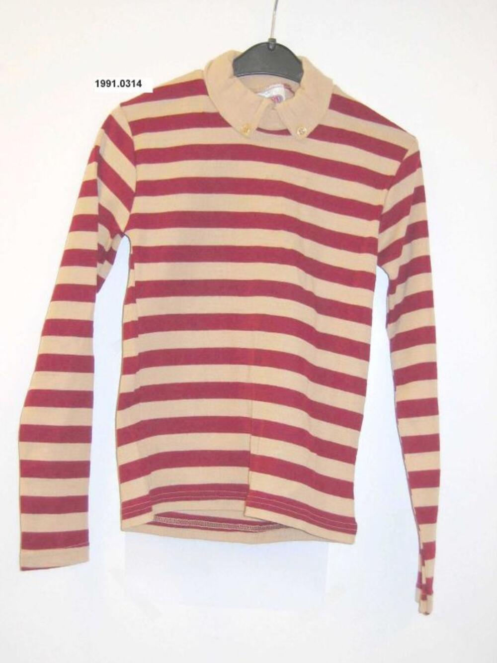 Poloshirt in beige-bordeaux gestreepte katoen