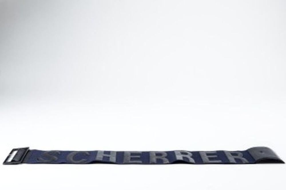 Brede riem in donkerblauwe elastiek en leer