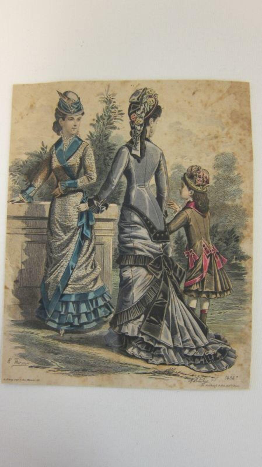 Kopergravure op papier met een afbeelding van twee vrouwen en een meisje