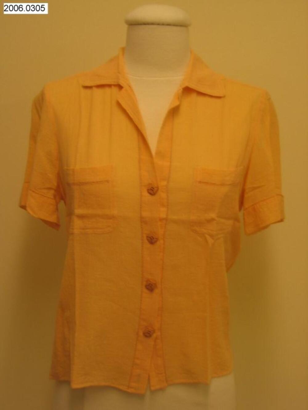 blouse met korte mouwen in zalmroze crêpekatoen