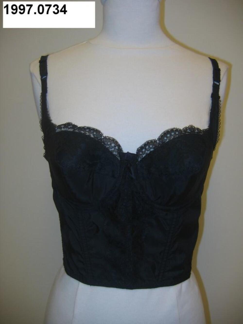 Bustier in zwarte nylon afgewerkt met kant