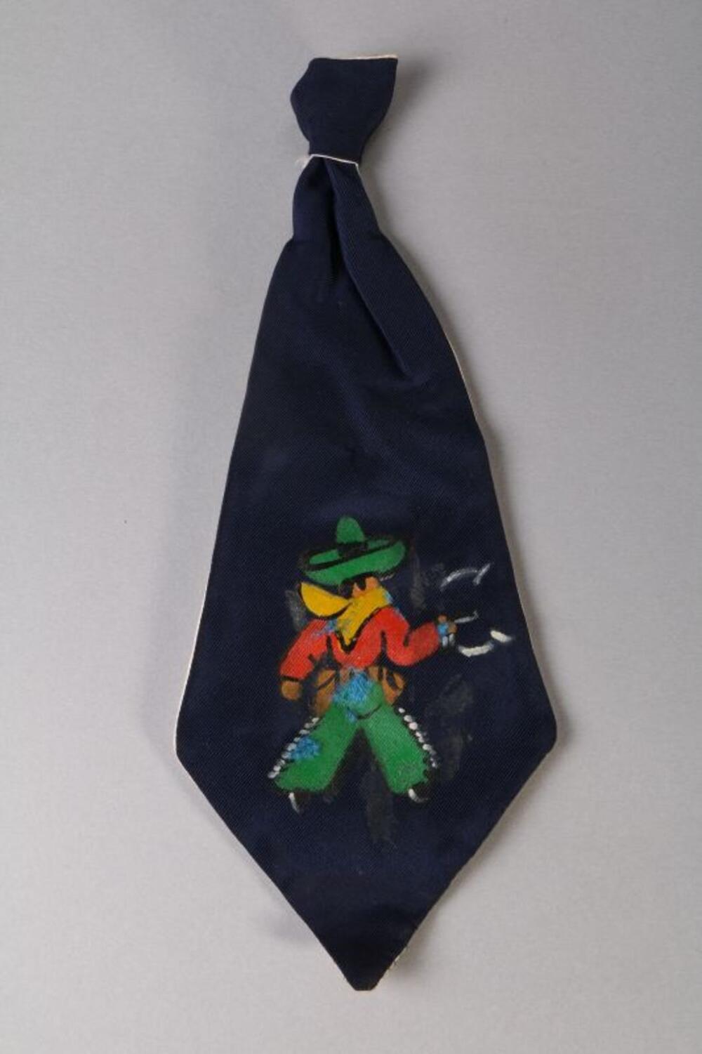 Das in donkerblauwe ripsweefsel met handgeschilderde figuur