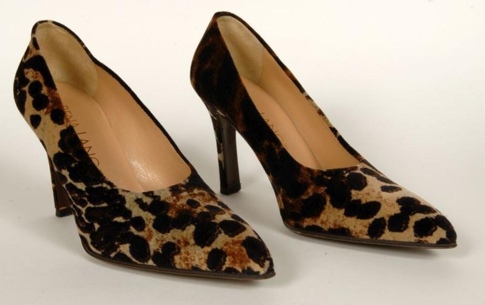 Schoenen met hoge hak in leer met print