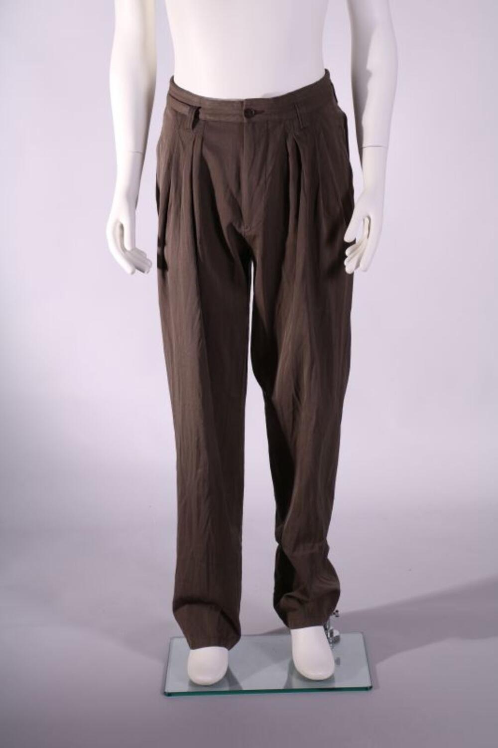 Broek met bandplooien in bruine wol