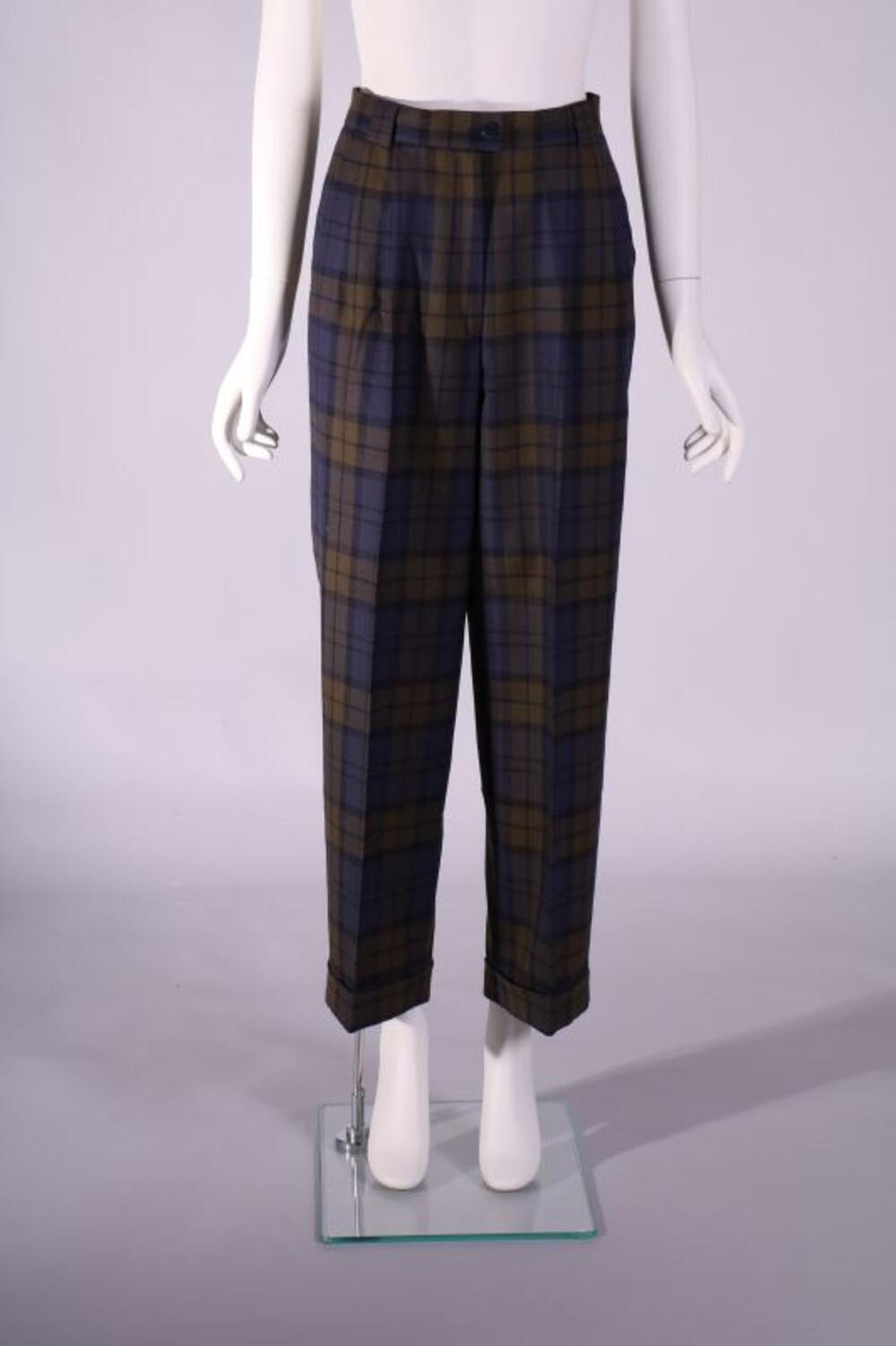 Broek in bruine en blauwe geruite wol