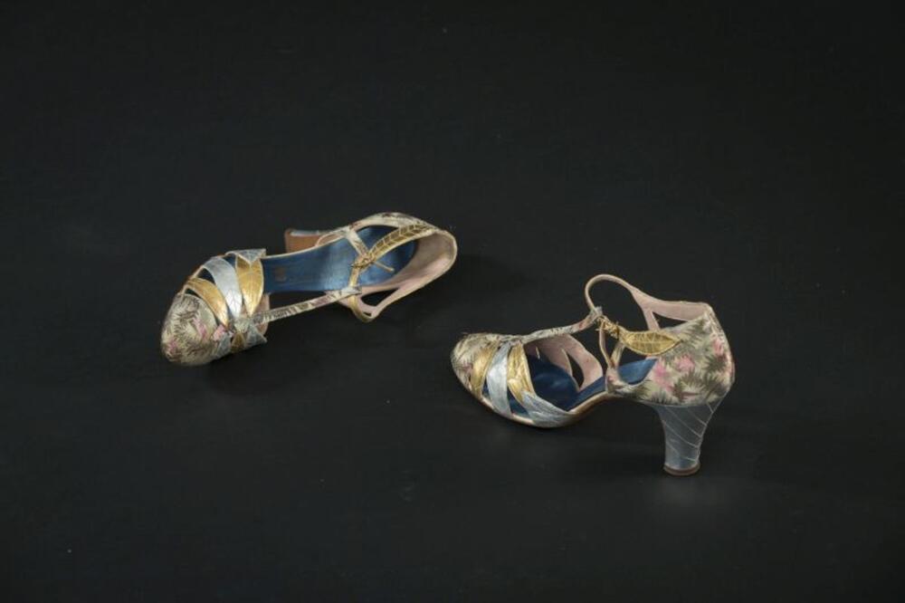 Avondschoenen met goudlamé en goud- en zilverkleurig leer