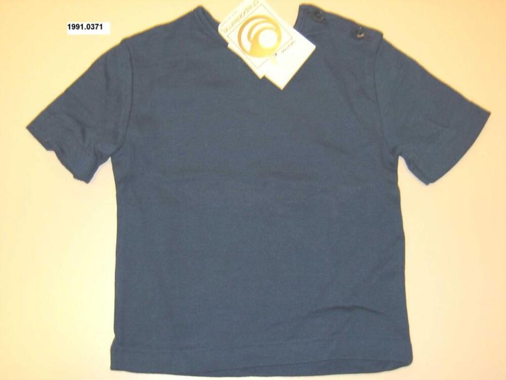 T-shirt in blauwe katoen met knoopsluiting op de linkerschouder
