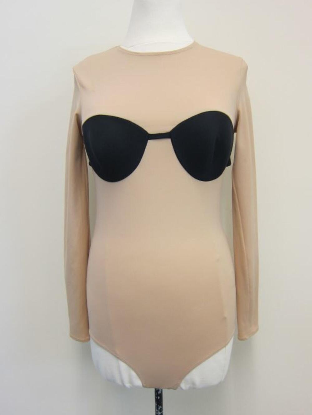 Body in huidkleurige tricot met zwarte, ingezette cups