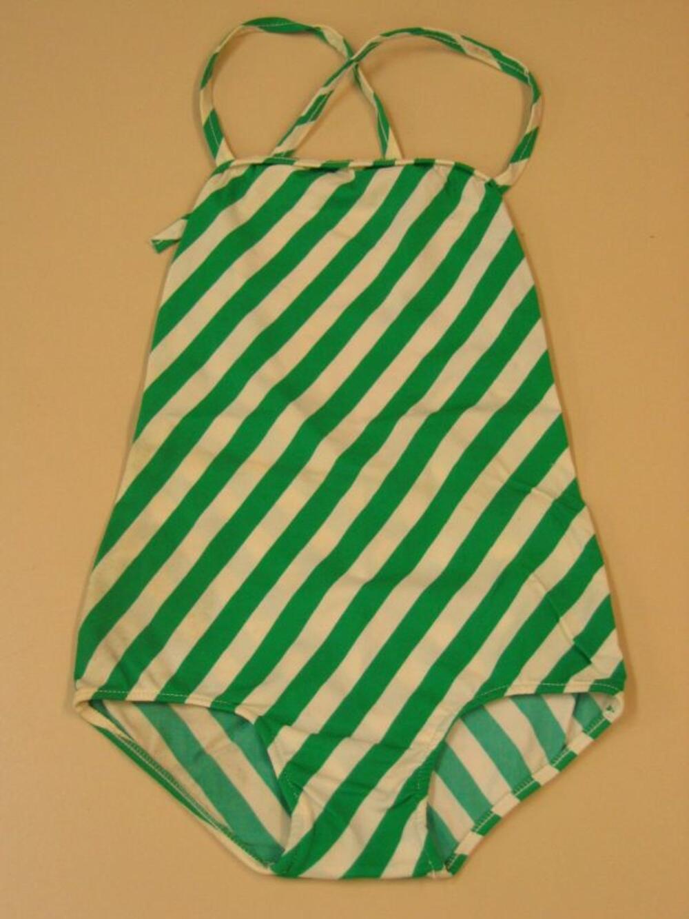 Badpak in wit-groen gestreepte tricot