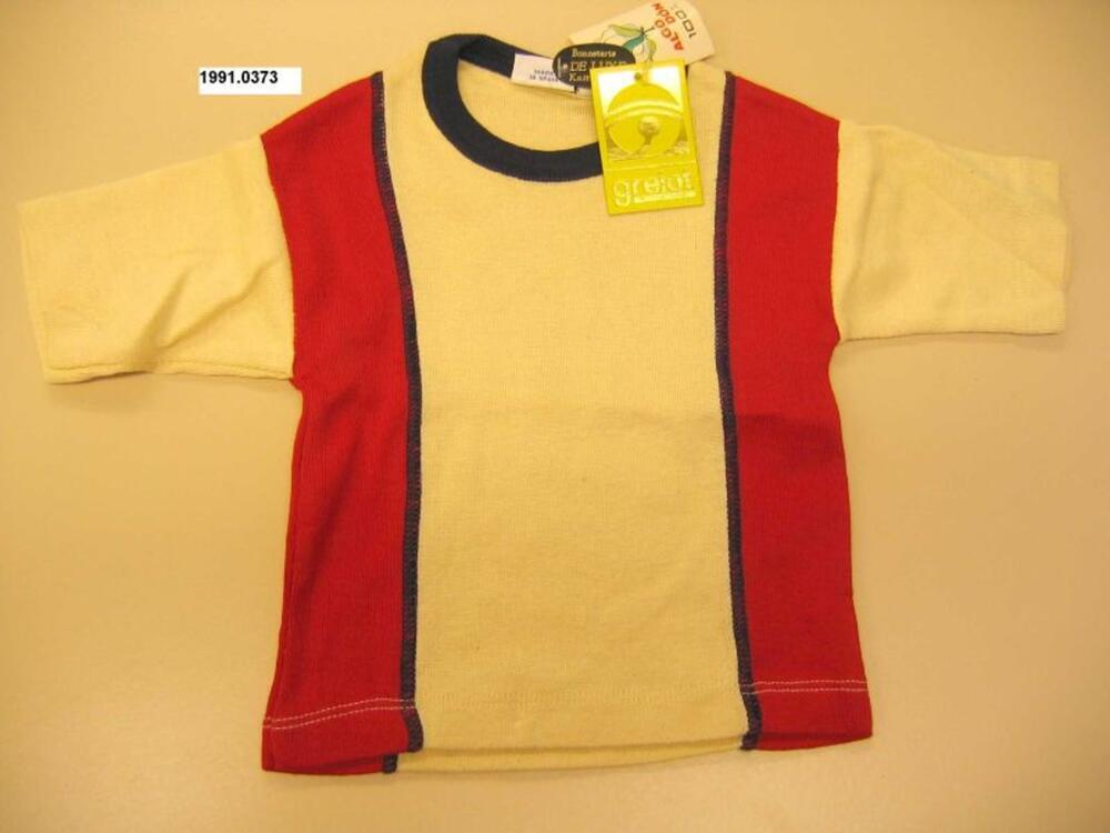 T-shirt in beige katoen met rode zijpanden