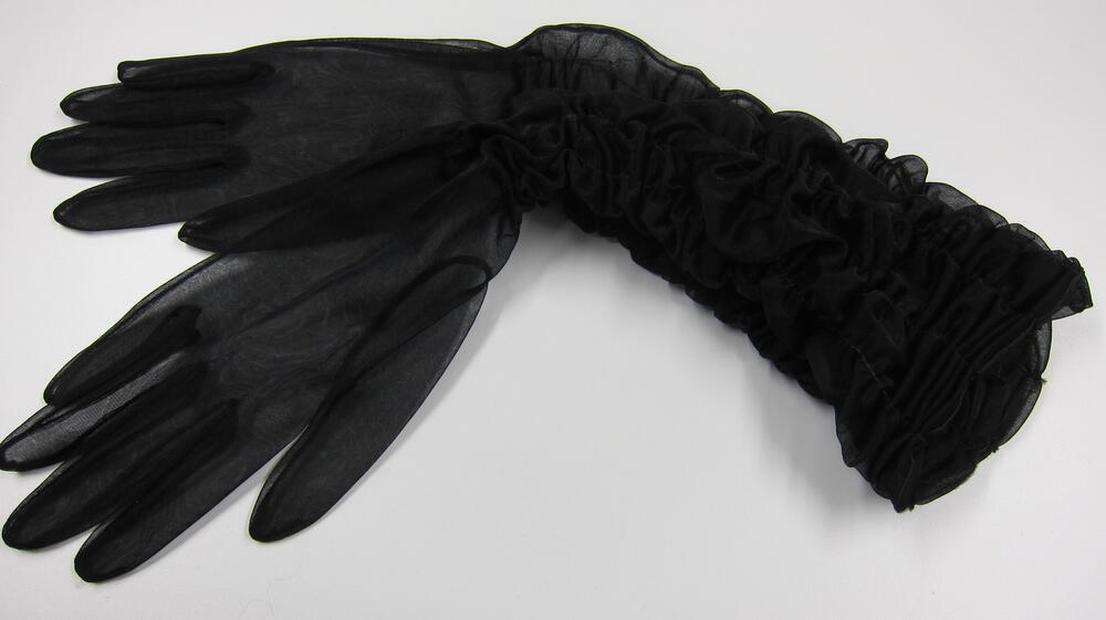 Lange gefronste handschoenen in zwarte nylon