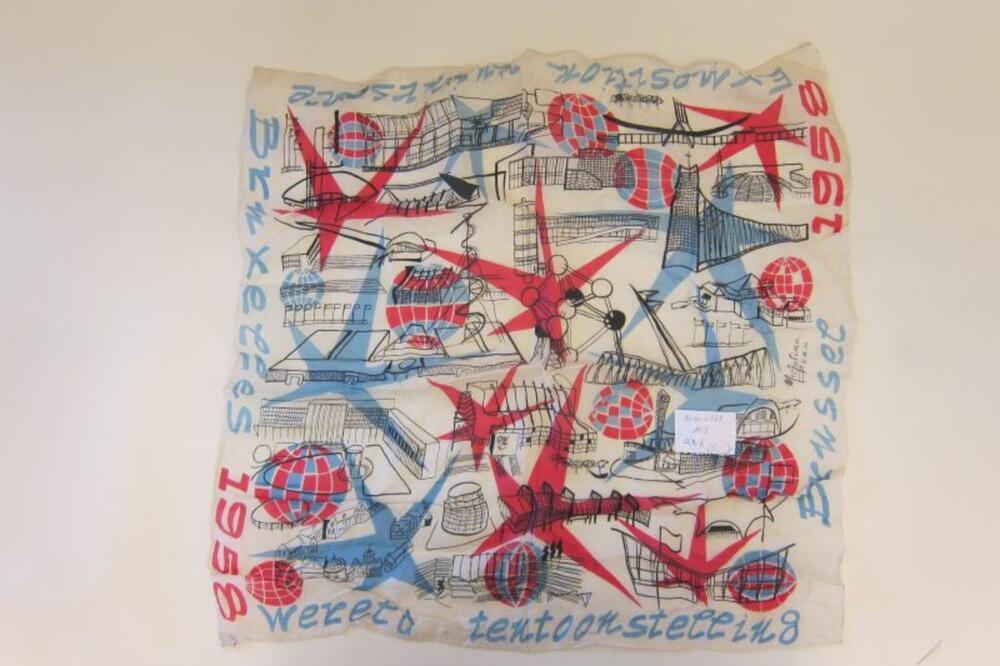 Foulard in witte zijden met print over expo '58