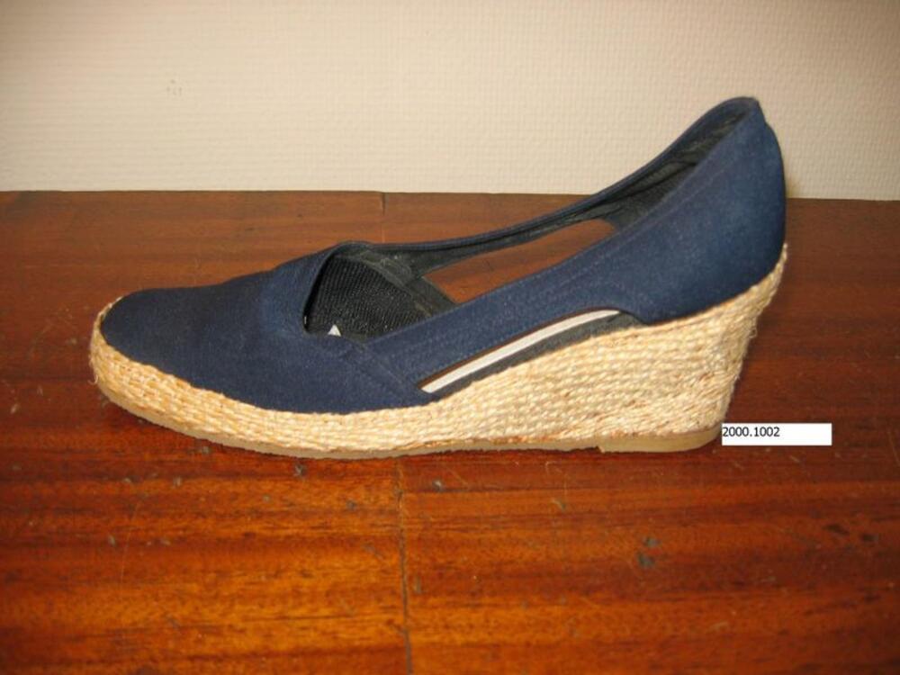 Schoenen in donkerblauwe katoen met plateauzool