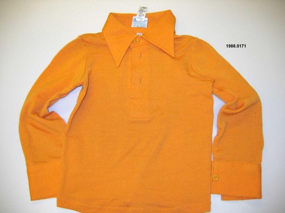 Poloshirt in oranje wol met lange mouwen