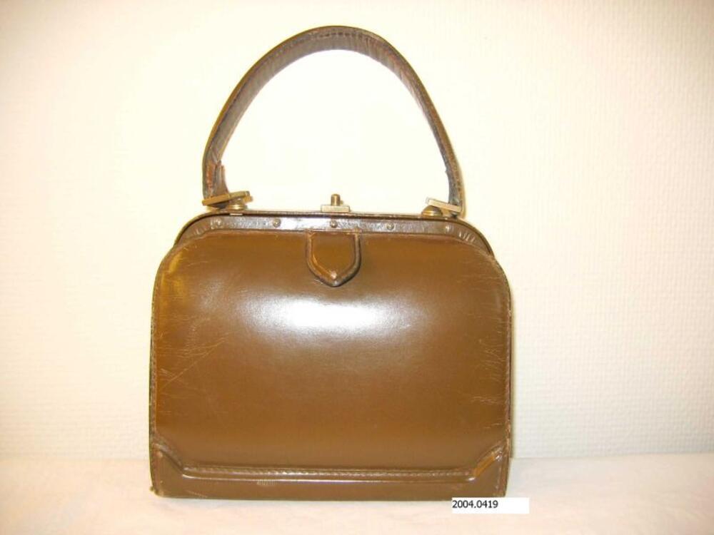 Handtas met kort hengsel in bruin leer