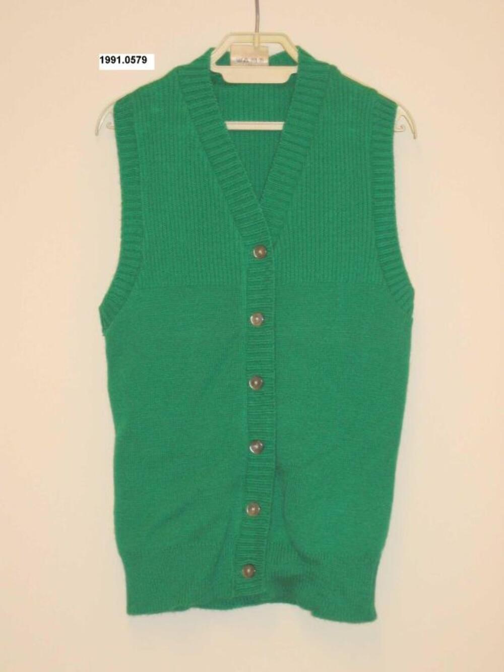 Mouwloze cardigan in groene synthetische stof