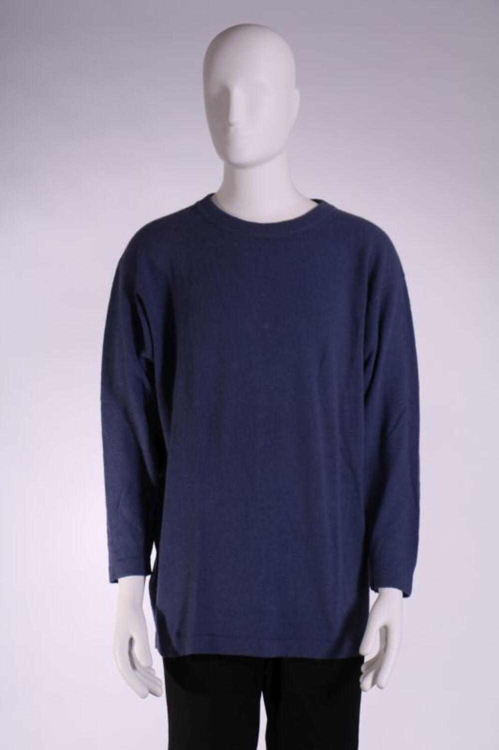 Trui in blauwe lamswol met ronde hals