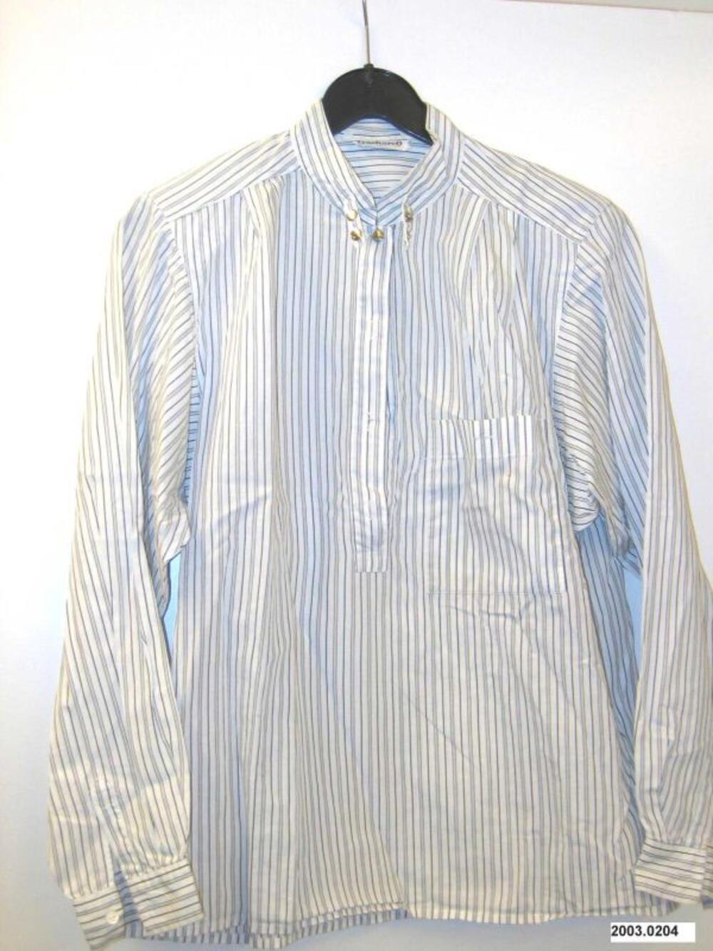 Overhemdblouse in witte met zwart gestreepte katoen