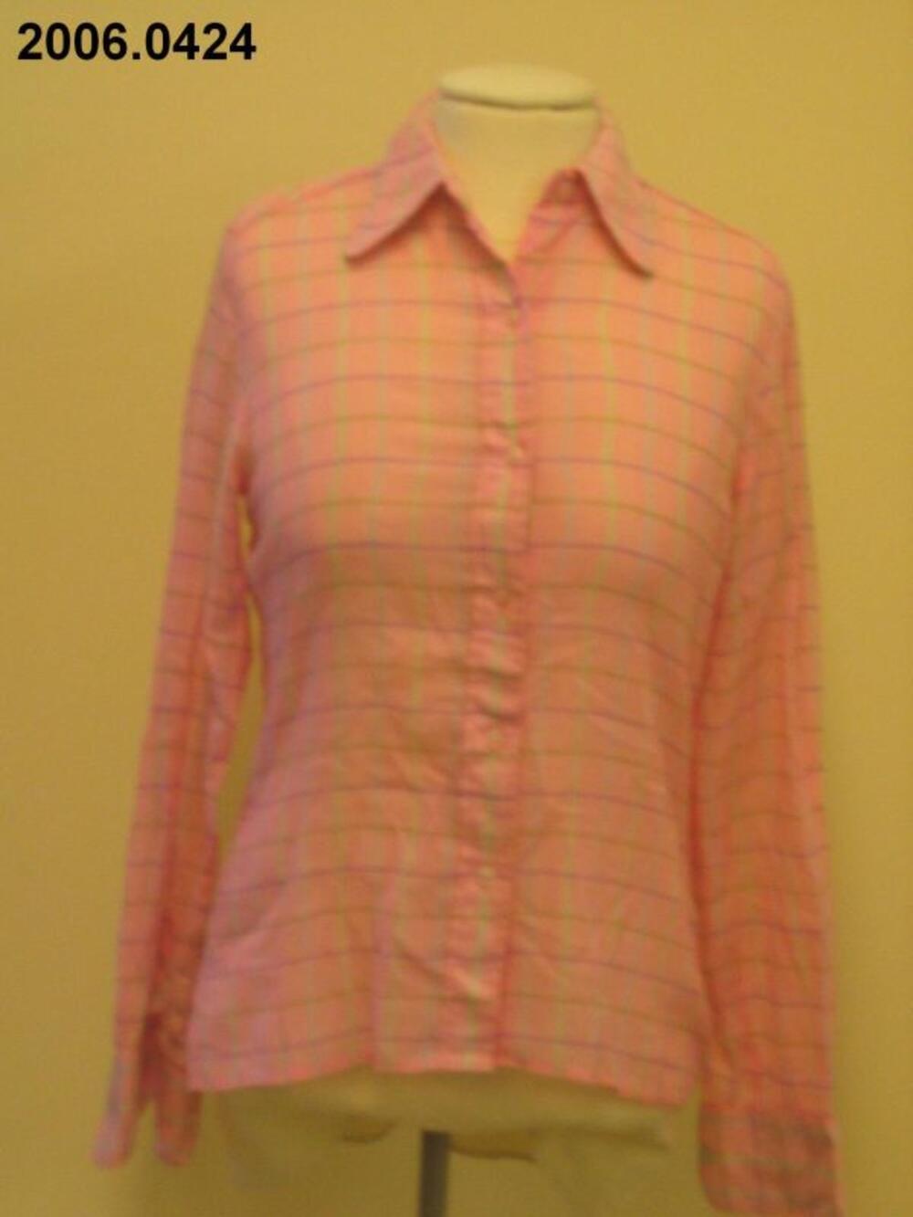 Overhemdblouse in roze katoen met ruitmotief
