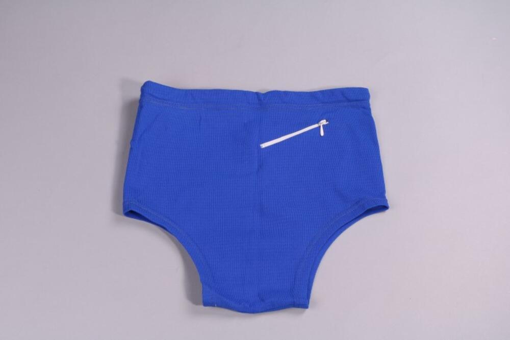 Hoge zwembroek in blauwe tricot