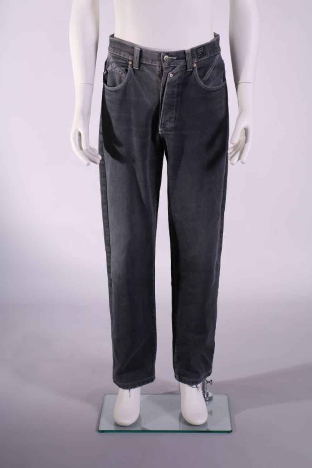 Broek in grijze jeans met witte stiksels