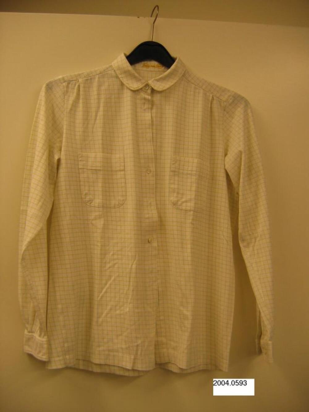 Overhemdblouse in witte katoen met geel-groene ruiten