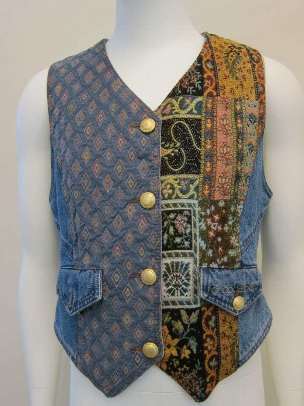 Gilet in blauw denim en decoratieve print