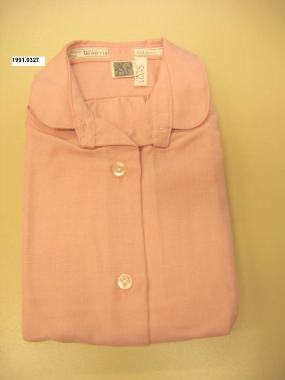 Overhemdblouse in oud roze geweven stof met ronde kraag