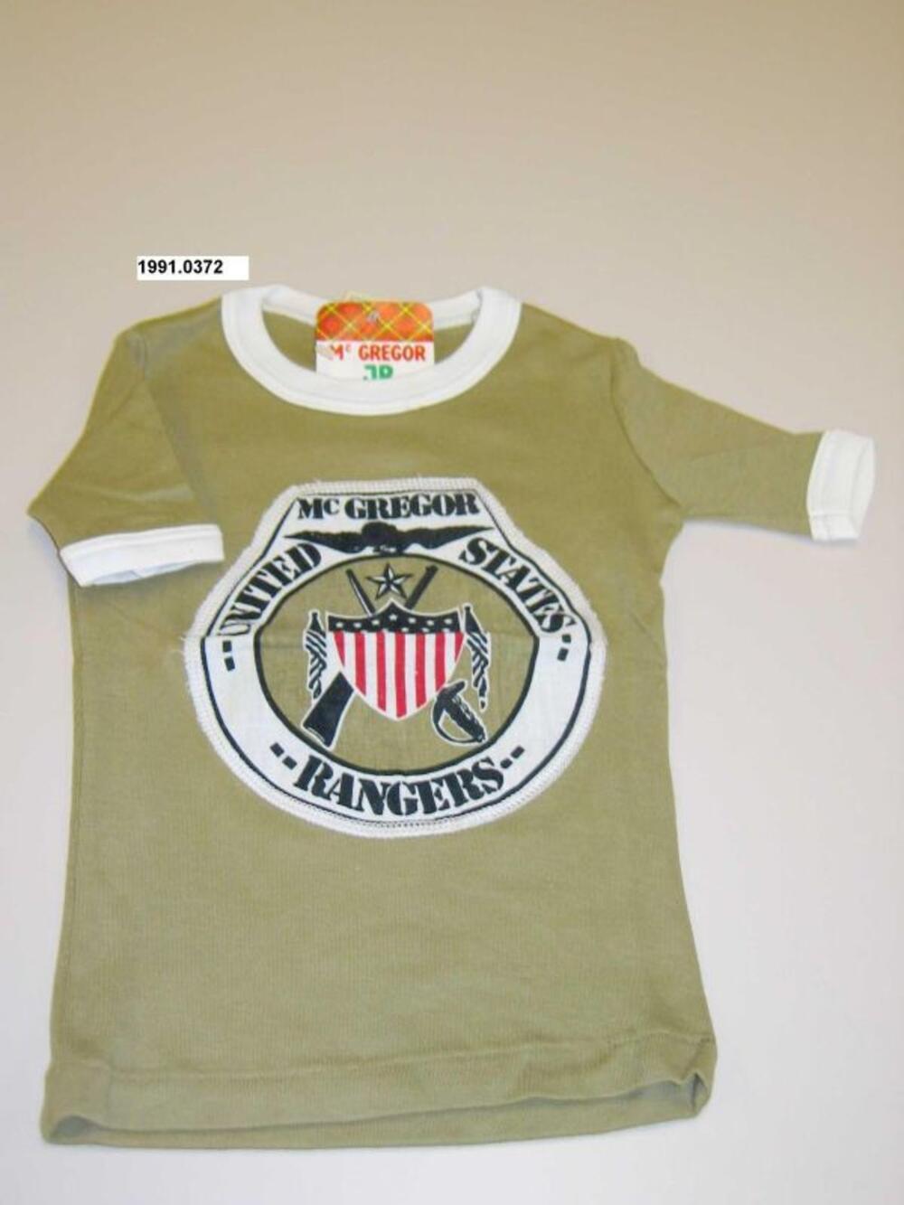 T-shirt in kakigroene katoen met witte boorden